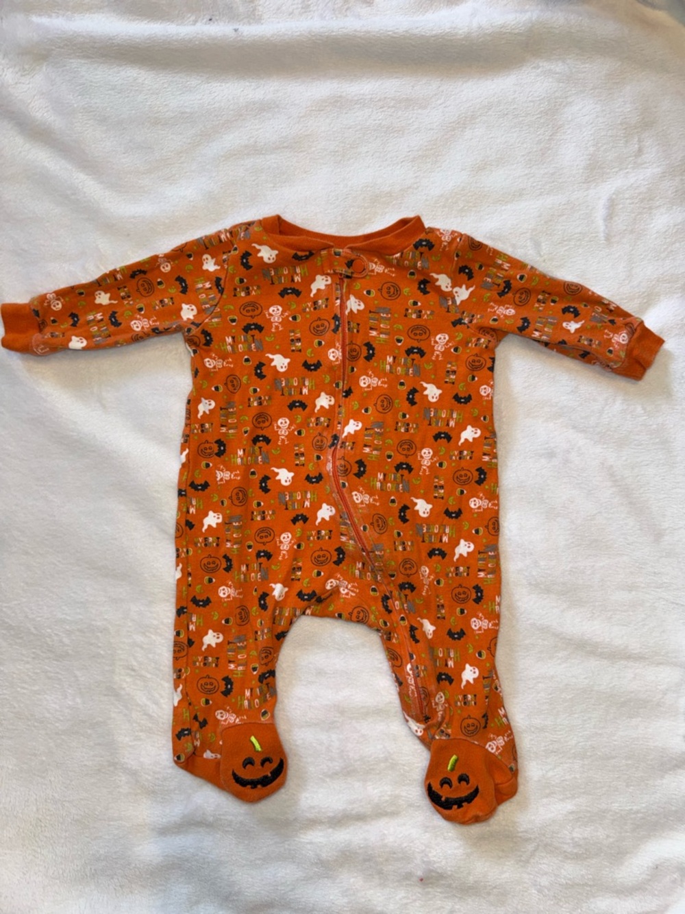 Orange Halloween Print Footed One-Piece for baby
